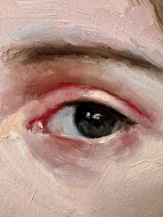 Original Oil Painting, female eye painting, William-Adolphe Bouguereau, Bouguereau Study, Small Oil Paintings, 6.25x3.5 inches