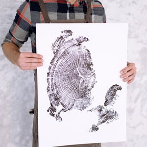Oregon Coast, Driftwood Wall Art, Tree Ring Print, Cascade Mountains, Woodcut Art