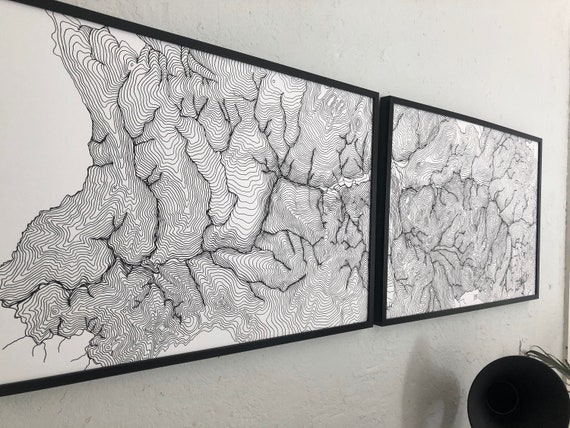 Map of Yosemite, Topographical Map of Yosemite National Park, National Park Art, Diptych Map, Set of Two 24x36 inch Maps, Yosemite NP