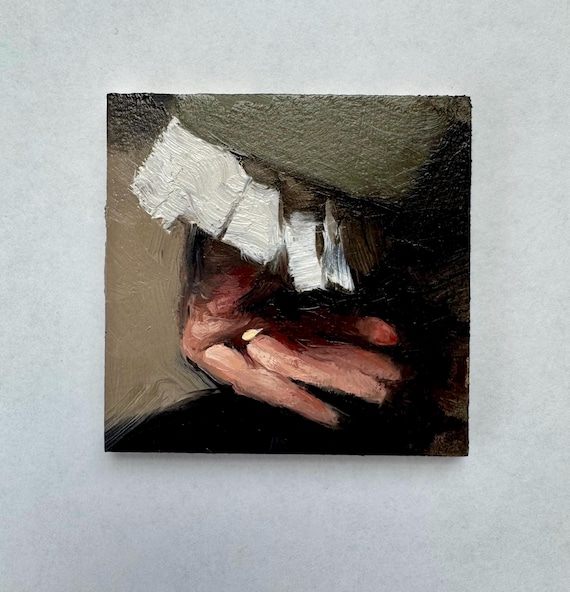 Small oil painting, miniature art, sargent study, classical realism, hand painting, painting study, tiny artwork, master study, 2.5x2.5 inch