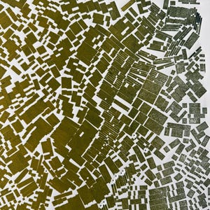 Un desastre en un topo, impresión monotípica abstracta, bloques de letras, arte abstracto