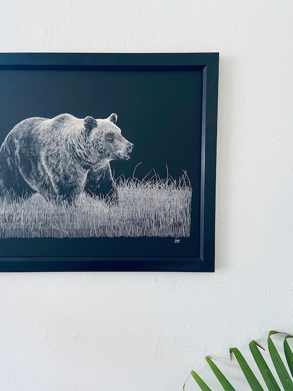 Etching of a Bear, 18x24 inch giclee print, Bear art, Yellowstone Bear, Yellowstone bear art, Etching by Erik Linton