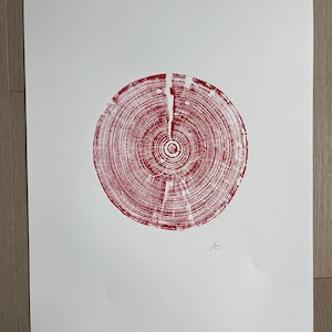 Stampa ad anello dell'albero dell'Alabama, stampa artistica dell'Alabama, realizzata a mano da un vero albero della zona di Birmingham, stampa xilografica originale, carta da 18 x 24 pollici
