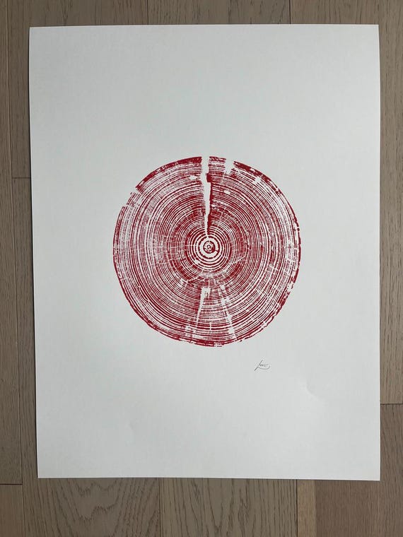 Alabama Tree Ring Print, Alabama art print, made by hand from a real tree from Birmingham area, Original woodcut print, 18x24 inch paper