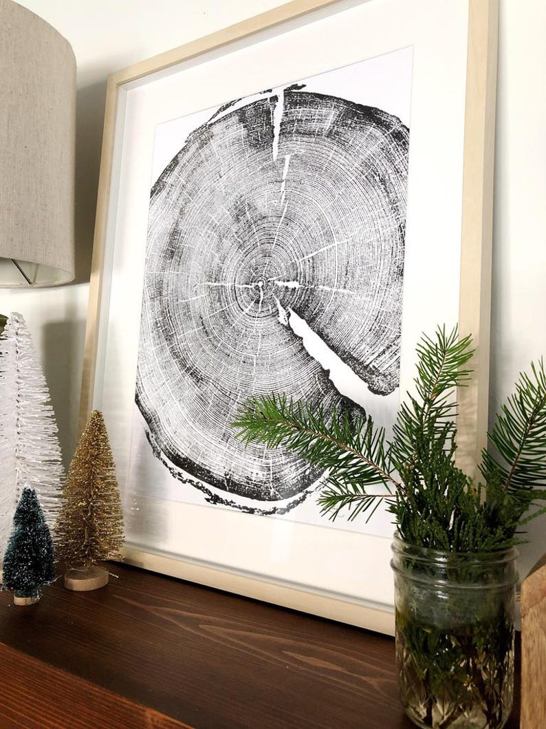 Utah-kunst, Uinta-gebergte, Forestcore-kunst Boomringprint, houtsnedeprint, boomringkunst, plakjes natuurlijk hout, origineel gesigneerd 18 x 24 inch afbeelding 10