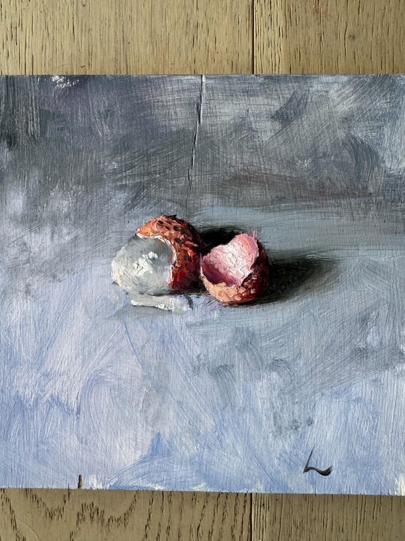 Still Life Painting, Lychee fruit, Original Oil Painting, Fine art, 7.5x8 inches