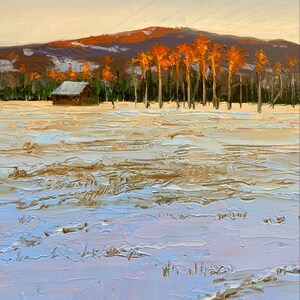 Winter Landscape in Wyoming Giclee Print of Oil Painting, Snowy farm land art image 2