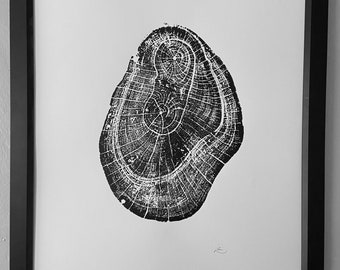 Hawaii Mango Tree, Tree ring print from Hawaii, Alpine Modern, 18x24 inch woodcut, handmade by Erik Linton