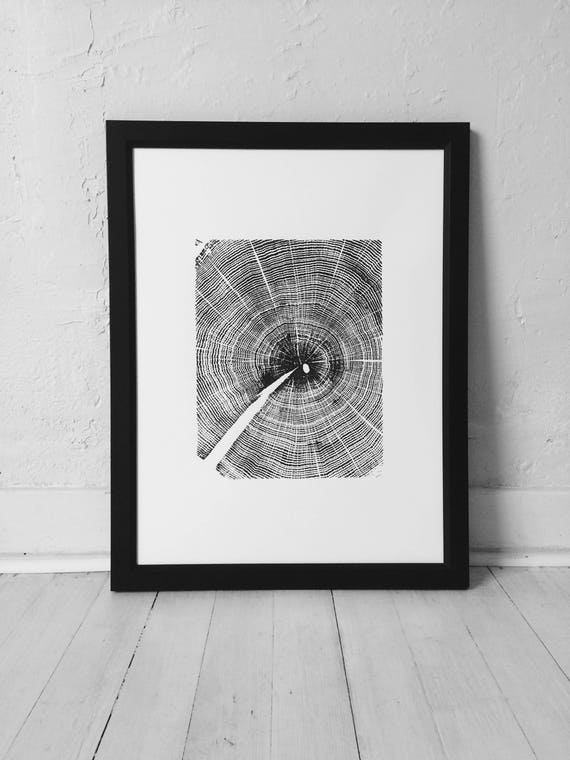 Oak Tree Art Print, Oak wood print, Original Woodcut, botanical tree art, Tree ring art print, wood grain print, Christmas tree print