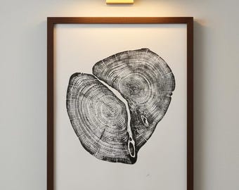 Waco Texas, Temple Texas, Cedar Tree ring print, Alpine Modern, Tree stump art, Original Woodcut print, Woodblock print, Linton Art