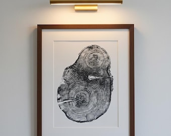 Puget Sound, Seattle Art, Woodcore art, Tree Ring Print, Woodcut print, Shabby Tree