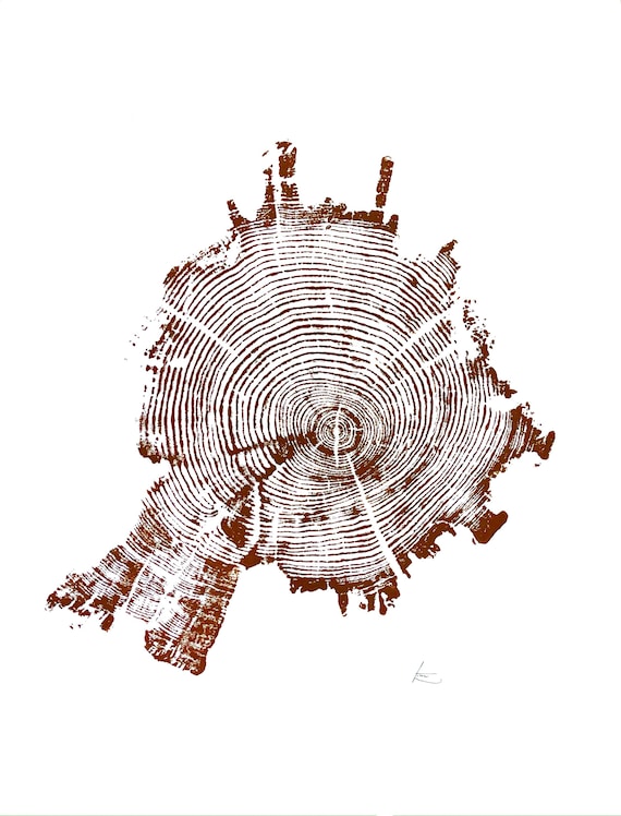 Brown Yellowstone Art, Wyoming Art, Masculine wall art, Tree ring print, Wood Slice Wall art, Tree of life print