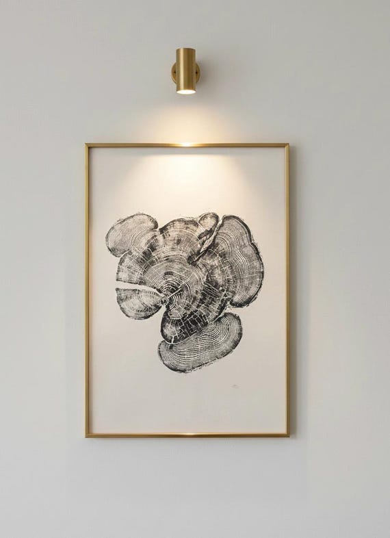 Lake House Print, Tree sump print, From Bear Lake, Woodcut Print, Live Edge Lumber, 24x36 inch print, Alpine ModernHandmade and signed