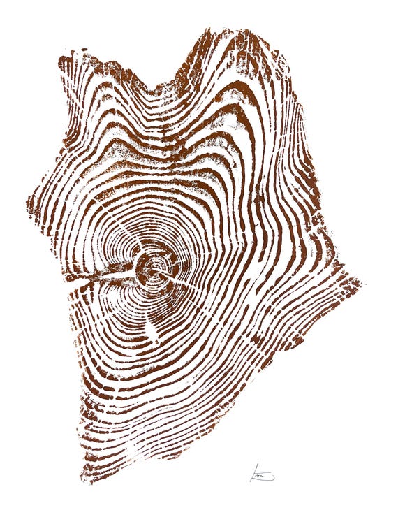 Wyoming Yellowstone, Tree ring art Print, Woodcut Art, Tree ring art print, Real tree print, woodcut art, nature lover gift