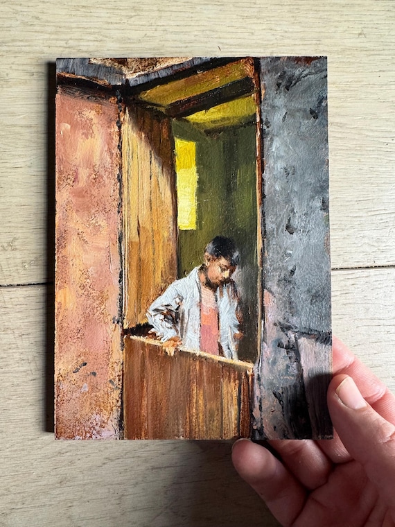 oil painting, travel art, Peruvian scene, bakery painting, rustic interior, figurative painting, warm tones, impressionist art