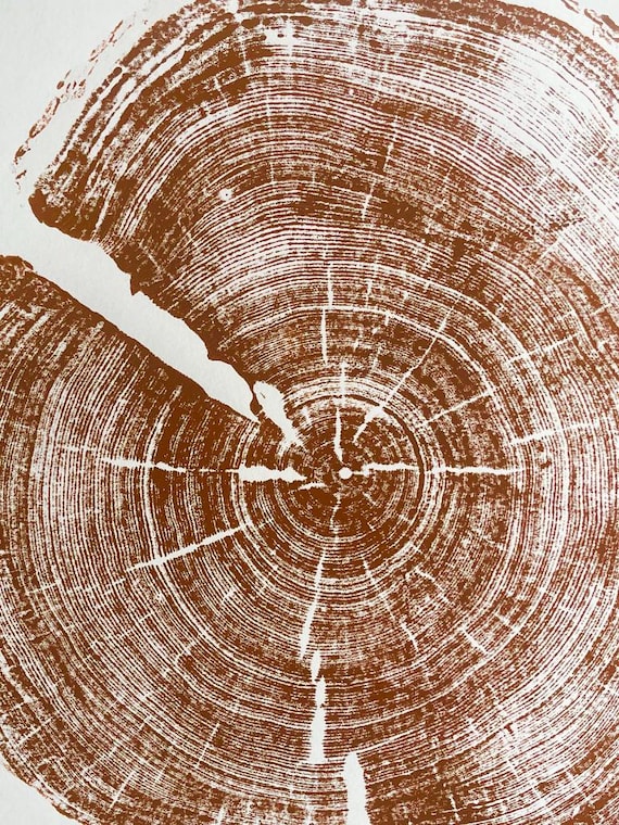 Utah Art, Uinta Mountains, Tree ring print, Woodcut Print, Biology Gifts, Tree ring art, Natural Wood slices, Signed Original 18x24 inches
