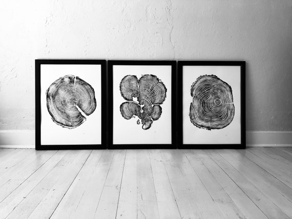 Three Panel Wall Art, Tree Blocks, Woodcut print, Tree hugger gift, Signed Original 18x24 inches