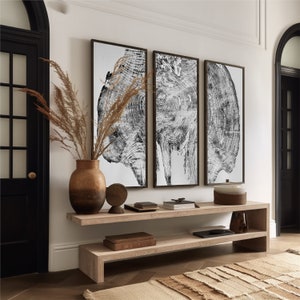 Ensemble de 3 séquoias géants, 24 x 52 pouces, impression d&#39;art cerceau d&#39;arbre, énorme art mural, impression de gravure sur bois, art d&#39;arbre de séquoia, loupe de séquoia, original signé