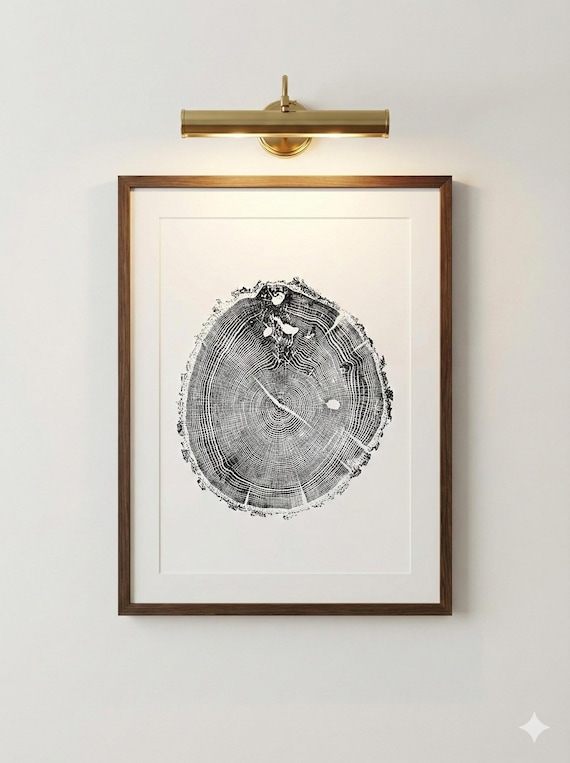 Ozark Mountains Oak, Rusticcore art, Tree ring Art Print, 18x24 inches, Woodcut art print, Tree ring art by Erik Linton