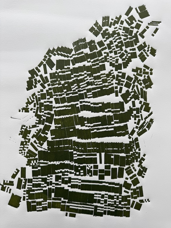 Back To Earth, Abstract monotype print, letter type blocks, Abstract Art