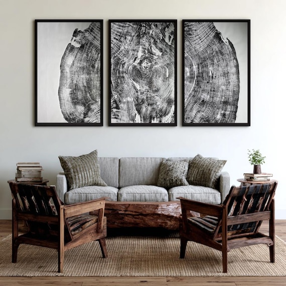 Redwood Triptych, Three Panel Wall Art, Tree Ring Print, 372 year old tree, Forestry, Biology Art, Signed Original