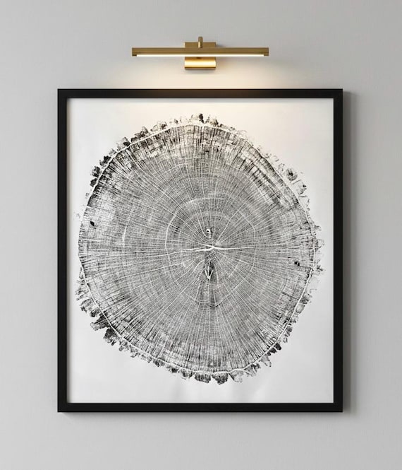 Giant Oak from Illinois, Tree ring art, oak tree art, Lodgecore art, hand pressed woodblock print, illinois tree
