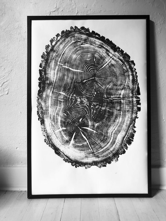 Nauvoo, Illinois Tree ring print, Old Oak Tree, LDS Art, Woodcut print, Nauvoo art, 24x36 inch art, handmade woodcut print by Erik Linton