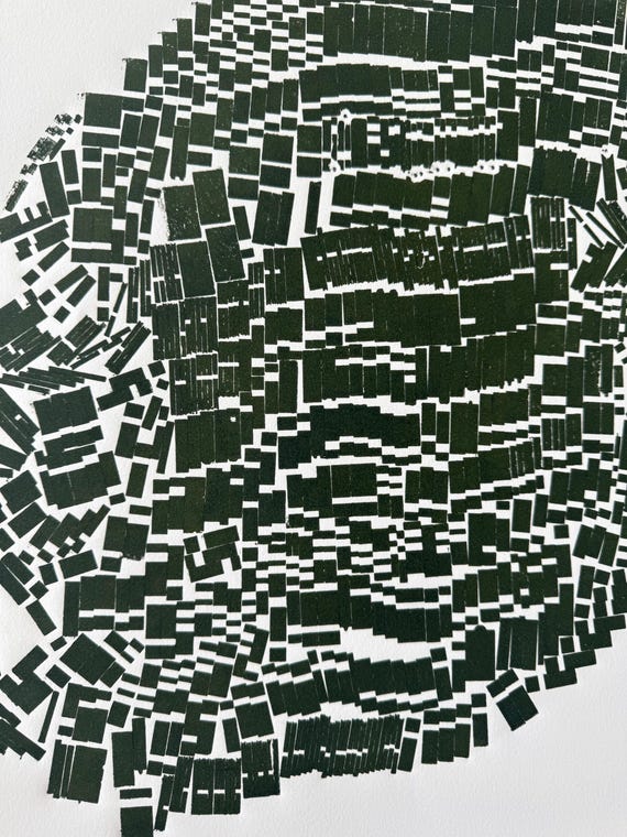 Diminishing Returns, Abstract monotype print, letter type blocks, Abstract Art