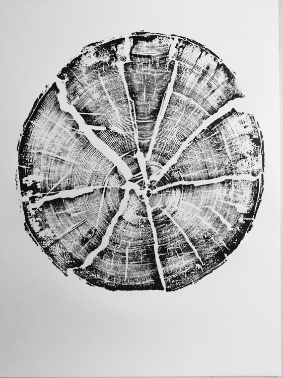 Glacier National Park, Split Log, National Park Art, Original Woodblock, Tree Ring Art Print, woodcut print, Sacred Geometry, Erik Linton