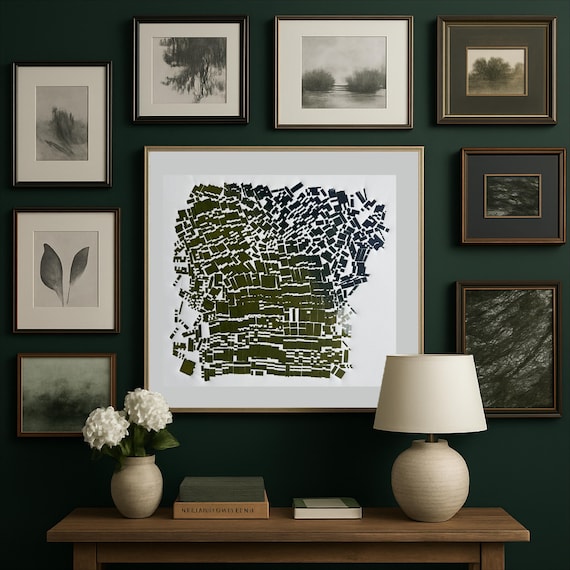 Critical Mass, Abstract monotype print, letter type blocks, Abstract Art