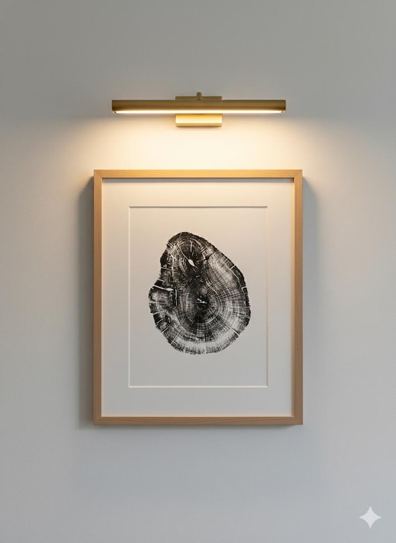 Lake Superior Tree Ring Print: Michigan Driftwood Art, Alpine Modern, Oak Woodcut