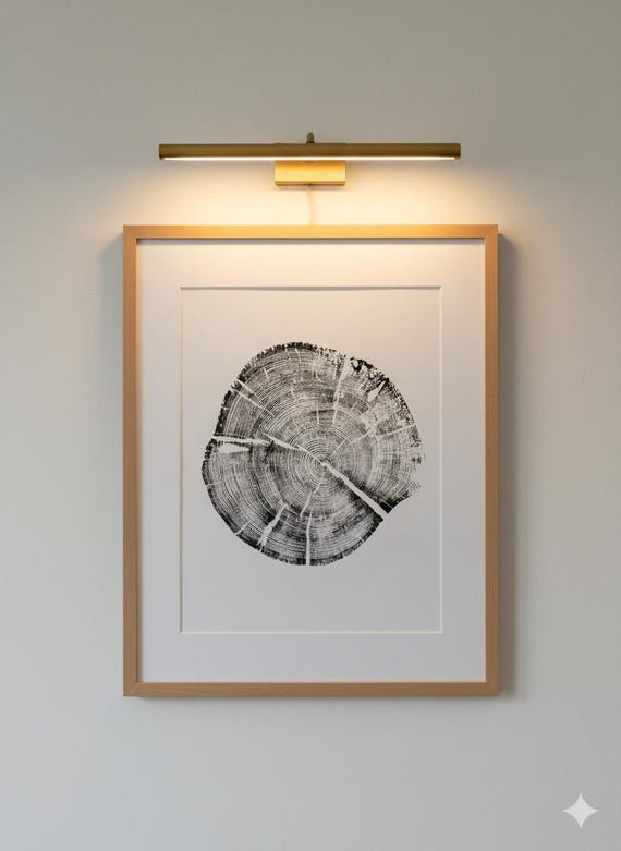 Grand Tetons Tree Ring Woodcut Print: Lodgecore art, Handmade Wyoming Art