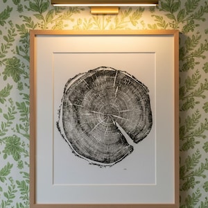 Utah Art, Uinta Mountains, Forestcore art Tree ring print, Woodcut Print, Tree ring art, Natural Wood slices, Signed Original 18x24 inches