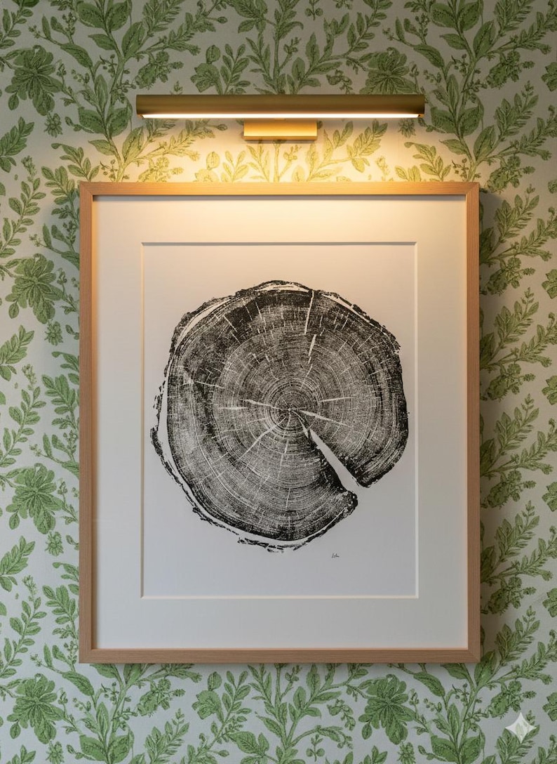 Utah-kunst, Uinta-gebergte, Forestcore-kunst Boomringprint, houtsnedeprint, boomringkunst, plakjes natuurlijk hout, origineel gesigneerd 18 x 24 inch afbeelding 1