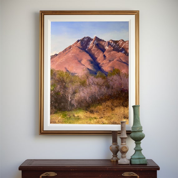 Mount Olympus in Spring, Utah Mountains, oil painting landscape, Giclee print, museum quality artwork