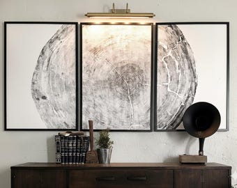 Sitka Spruce Tree Ring Triptych • Handmade Woodcut Print • Three Panel Wall Art • Pacific Northwest Forest Art • Nature Inspired Decor
