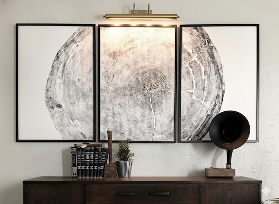 Woodcut Print, Sitka Spruce Triptych, Woodcore art, Three Panel Wall Art, Tree Ring Print, 372 year old tree, Forestry, Biology Art