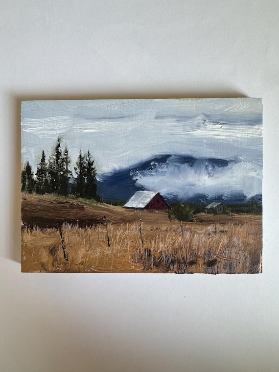 Morning Mist on the Farm, Original Oil Painting, Landscape Painting, Desert Painting, Southwestern Art