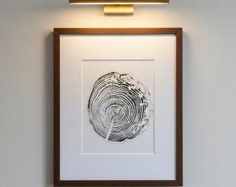 California Redwood, 30 years, 18x24 inch print, San Francisco Art, tree ring art, wood slice, wedding tree, Woodcut print, by Erik Linton