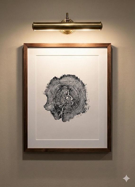 Williamsburg art, Tree Ring Print, Lodgecore art, Woodblock Print, Virginia Beach, Blue Ridge Mountains, shabby tree