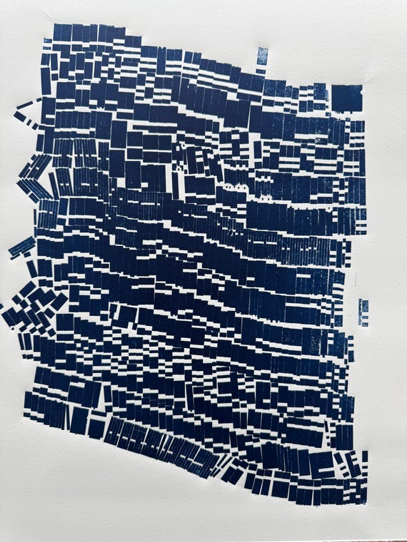 Illusion of Control, Abstract monotype print, letter type blocks, Abstract Art