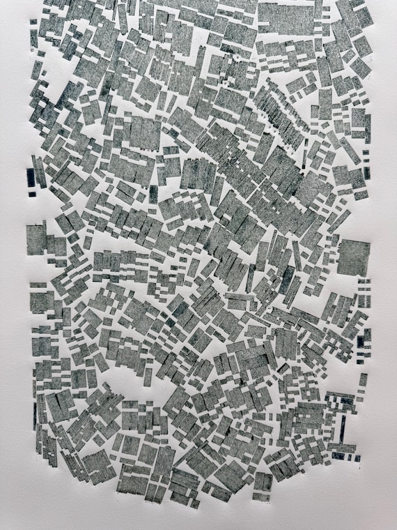 Making Sense of a Mess, Abstract monotype print, letter type blocks, Abstract Art