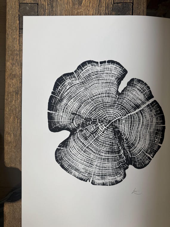 Cedar Tree Ring Print, Reno County, Kansas, 18x24 Original Signed Woodcut