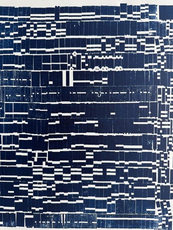 Order By Force, Abstract monotype print, letter type blocks, Abstract Art