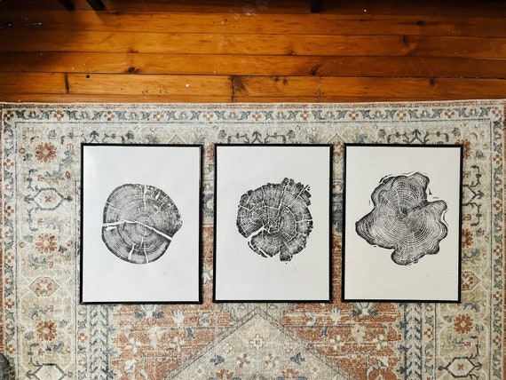Grand Tetons, Alaska Art, Wyoming Art, Idaho Art, Tree Ring Art, Woodcut print, Biology Gifts, tree ring print
