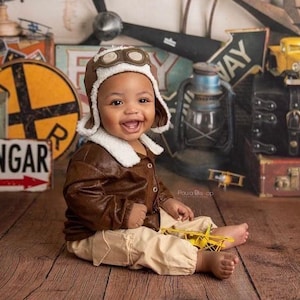 Newborn Sitter Photo Outfit: Lil' Aviator Pilot - USA Made Sitter 3pc set