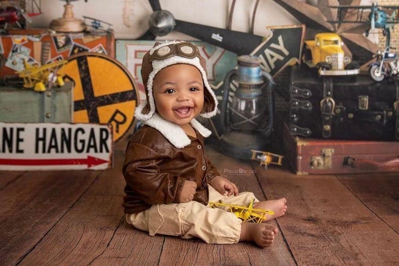 Newborn Sitter Photo Outfit: Lil' Aviator Pilot - USA Made Sitter 3pc set