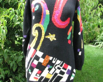 Vintage Abstract Sweater - 1980s Sweater - Disco Sweater - Free shipping