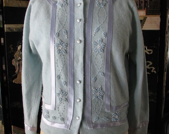 Cárdigan de la década de 1950 - Vintage Pin-up Cardigan - Cuentas - Fabuloso - Envío gratis US