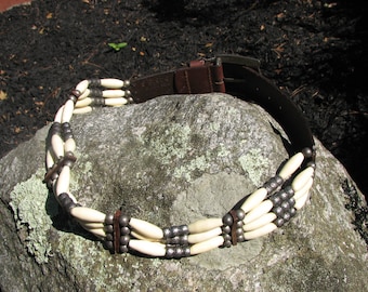 Vintage Ann Taylor Brown Leather Belt: Black Acrylic Links  display picture 3